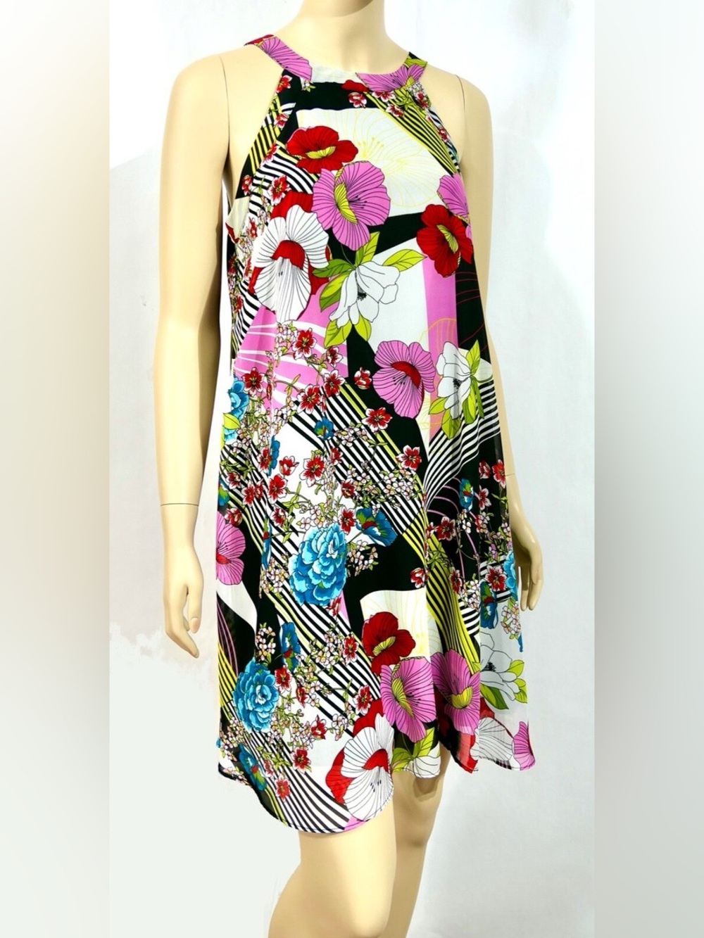 Betsey Johnson Multicolor Floral & Stripe Dress - Pink, Black, Turquoise Size 2